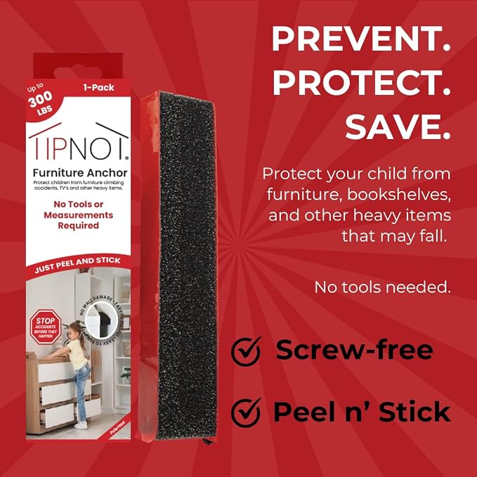 Adhesive Furniture Anchor, No-Drill, Aesthetic & Invisible Once Installed, Anti-Tip Furniture Safety Anchor to Childproof and Babyproof Your Home, Holds Up to 300 Pounds, 1-Pack