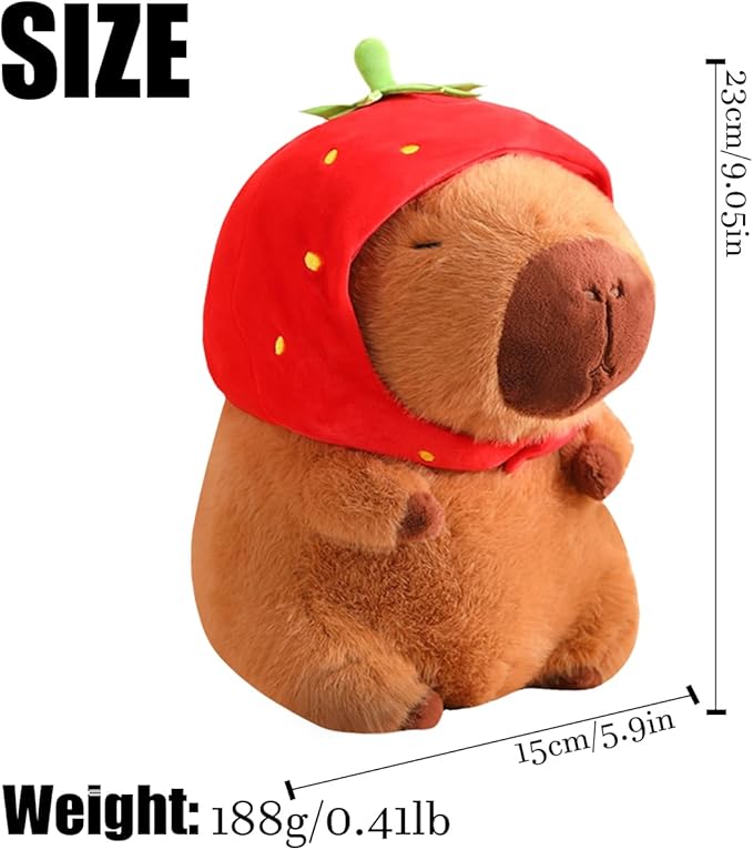 Capybara Plush Toy, Cute Stuffed Animals Kawaii Capibara Plush Pillow Christmas Birthday Easter Valentine's Day Gift for Kids Boys Girls (9" Strawberry Capybara)