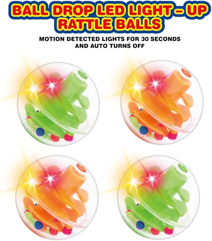 WEofferwhatYOUwant LED Activity Balls – 4 Motion-Activated Light-Up Rattle Balls for Toddler STEM Towers – 1.8" Sensory Toy for Kids - Permanently Enclosed 45 Hour Long Lasting Batteries