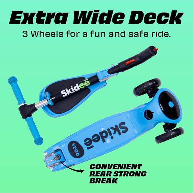 SKIDEE Kick Scooter for Kids Foldable 3 Wheel Scooter with Lean-to-Steer, Adjustable Height, Removable Seat & LED Light Wheels | Toddler Scooter Up to 12 Year Old Boys/Girls