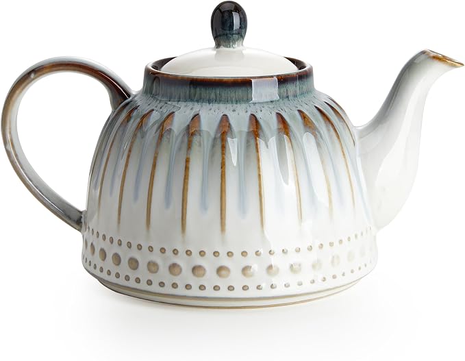 Sweese Ceramic Teapot, Beaded Retro Flower Glaze, 1100ml/37 oz Large Tea Pot for Loose Tea or Bags, Enough for 4 Cups, Nebula Blue