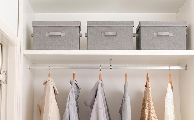 StorageWorks Fabric Storage Bins with Lids, Large Closet Storage Bins | Flip-Top Lid, 3 Handles, Collapsible, Stackable, for Clothes Blankets, Multi-Purpose, Large, Gray, 2-Pack