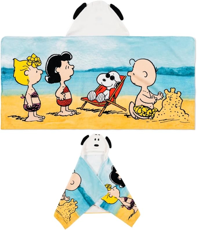 Peanuts Snoopy Kids Super Soft Bath/Pool/Beach Soft Cotton Terry Hooded Towel Wrap, 24 in x 50 in, (Officially Licensed Product) by Franco