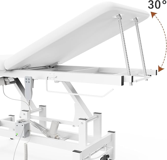 Professional Electric Massage Table, 2 Motors Hydraulic Electric Lift Adjustable Waist and Height Lifting Functions for Treatment/Physical Therapy/Spinal Massage/Facial Spa/Waxing/Tattooing - White