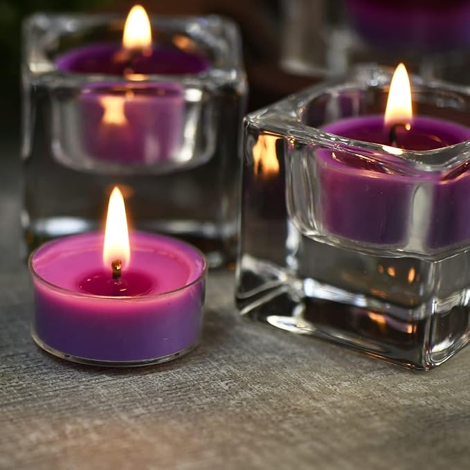 DEYBBY Natural Lavender Scented Soy Wax Tealight Candles Bulk, Aromatherapy Luxury Tea Candle Set of 24-4 Hour Burning Great Gift