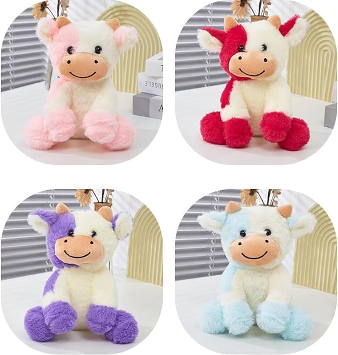 Cow Stuffed Animals Soft Plush Cute Cow Doll for Boys Girls 8in (zuo NIU Hong se)