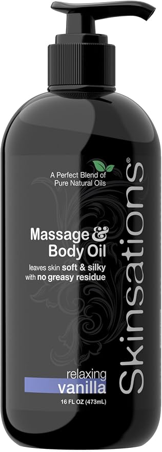 Skinsations – Vanilla Massage Oil for Couples – Relaxing Aromatherapy Body Oil for Massage Therapy – Sweet Almond, Coconut, Jojoba & Grapeseed Blend - 16oz