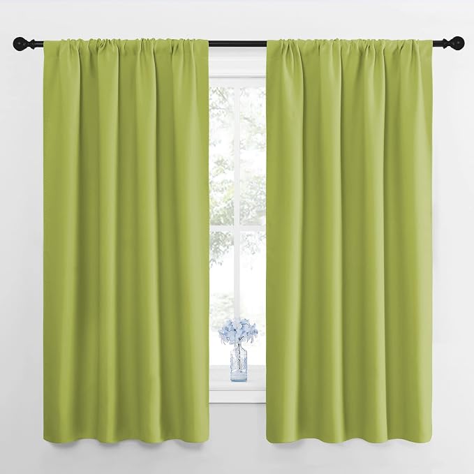 NICETOWN Kitchen Curtains, Short Blackout Curtains & Drapes, Fresh Green, 42" Wide, 54" Long, 2 PCs, Home Decoration Privacy Thermal Insulated Drapes for Unicorn Theam Room