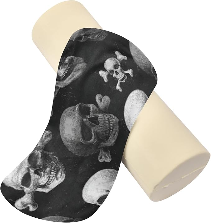 Pirate Horror Skulls Neck Roll Pillow Bolster Round Health Memory Foam Long Cervical Cylinder Pillows with Removable Washable Cover for Body Bed Legs Back Yoga