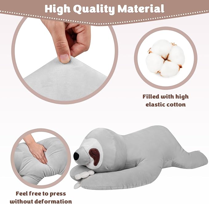 My OLi 18'' Sloth Stuffed Animal Pillow Plush Toy Cuddle Pillow Plushies Stuffed Sloth Plush Pillow Soft Hugging Pillow Plush Toys Gift for Kids Adults