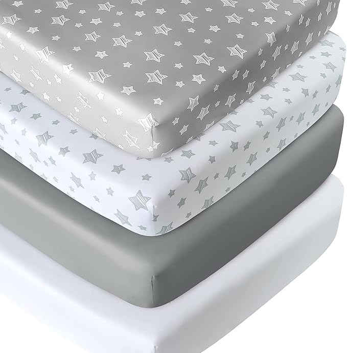 Crib Sheets for Boys or Girls 4 Pack, Fitted Crib Sheet for Standard Size Crib and Toddler Mattresses, Soft and Breathable Crib Sheets Baby Gift Boy Set, White