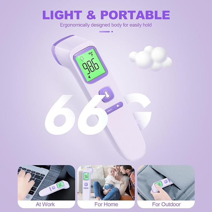 GoodBaby No-Touch Thermometer for Adults and Kids, Digital Health Thermometer with Fever Alarm, 1 Second Result, Accurate & Easy to use, Purple