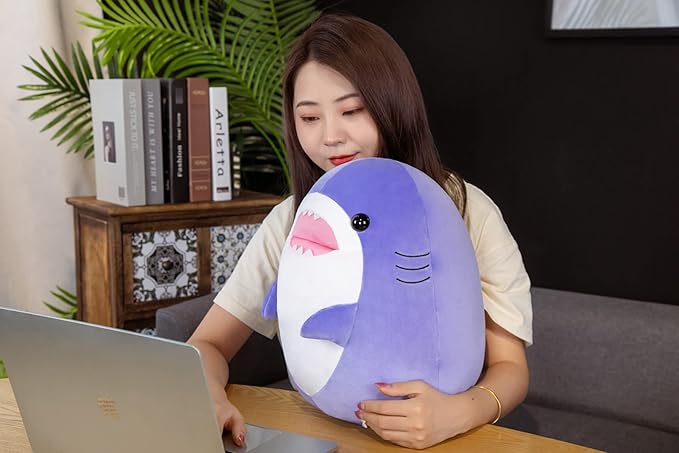 17 Inch Soft Purple Shark Plush Hugging Pillow - Cute Shark Stuffed Animal Plushie for Kids, Perfect for Birthdays, Valentine's, Christmas or Daily Use