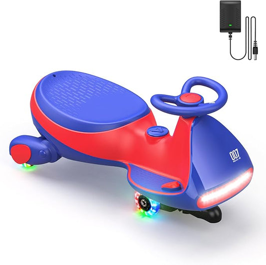 FanttikRide N7 Pro Electric Wiggle Car with Pedal, Rechargeable Battery, CyberWiggle, 2 in 1 Swing Car, 2 Speeds Max 4 Mph, Anti-Rollover, Flashing Wheels, Bluetooth, for Ages 3 and Up, 150 Lbs, Blue