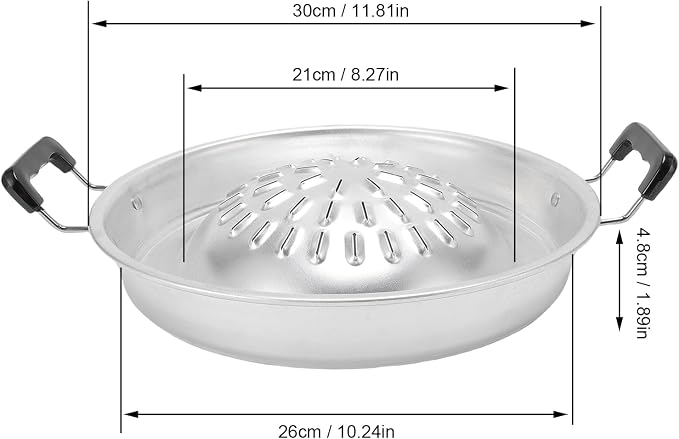 Thai Korean BBQ Grill Pan, Aluminum BBQ Grill Topper, 2 in 1 Non Stick Smoke Steak Grill Charcoal Pan Pork Hot Pot, Even Heating Barbecue Grill Plates, Camping BBQ Pan (30cm/11.81in Original Color)