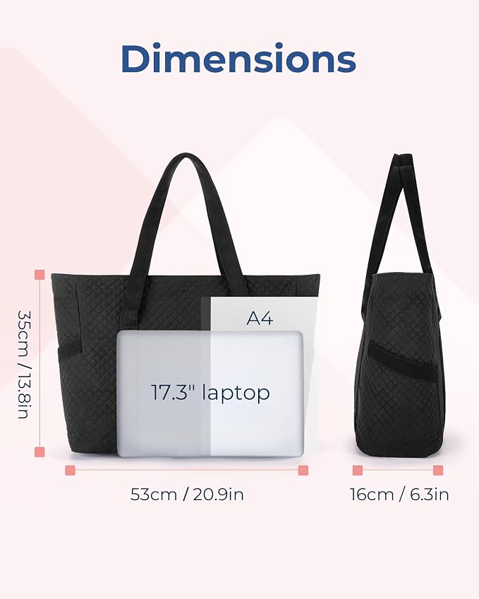 BAGSMART Crush Tote Bag for Women, 20L Puffer Work Tote with Zipper, Travel Essentials Quilted Nurse Hospital Bag