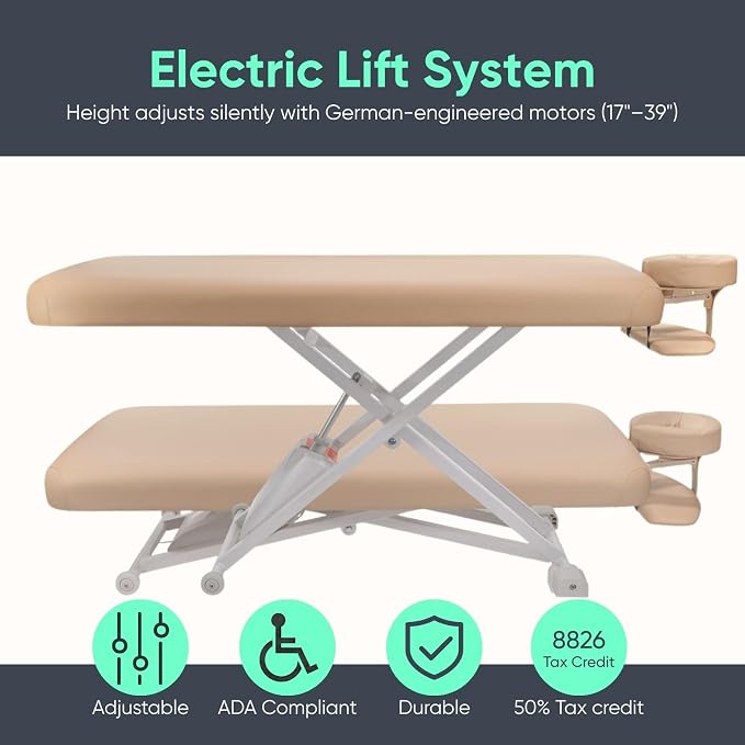 Electric Massage, Spa, and Treatment Table - Quiet German Motors, Adjustable Height and Foot Control, ADA Compliant Treatment Table for Esthetician, Massage Therapists and Spa Professionals