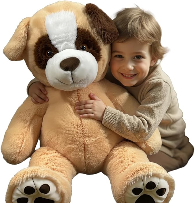Anico 36" Tall (3 Foot) Big Plush Beige and Brown Dog, Stuffed Animal with Smiling Face. Premium Stuffed Toy Teddy Dog, Perfect for Girlfriend, Kids, Valentine's Day, Christmas!