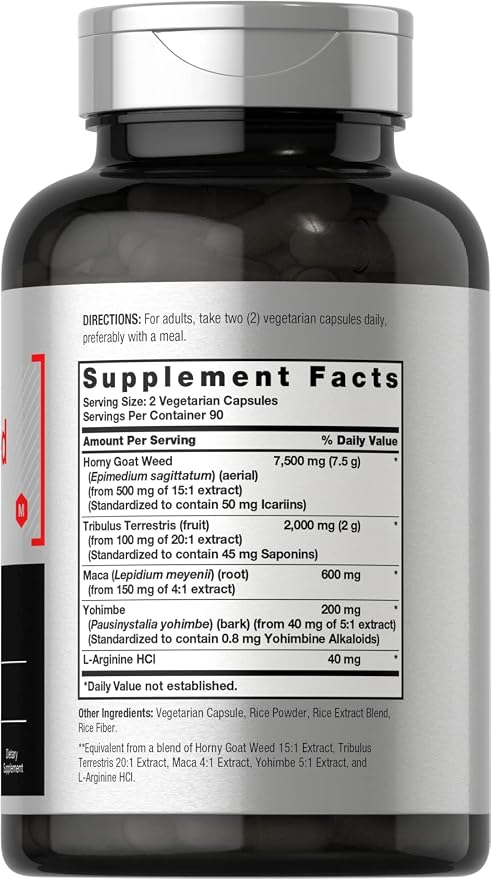 Horbäach Horny Goat Weed Complex | 180 Capsules | Vegetarian, Non-GMO, and Gluten Free Formula with Tribulus, Maca, Yohimbe, and L-Arginine