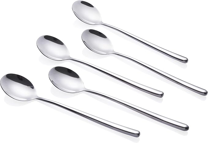 Korean Spoon,Stainless Steel Long Handle Soup Spoons,Long Tablespoon,Coffee Spoon,Silver,Pack of 5 (8.7x1.6 inches)