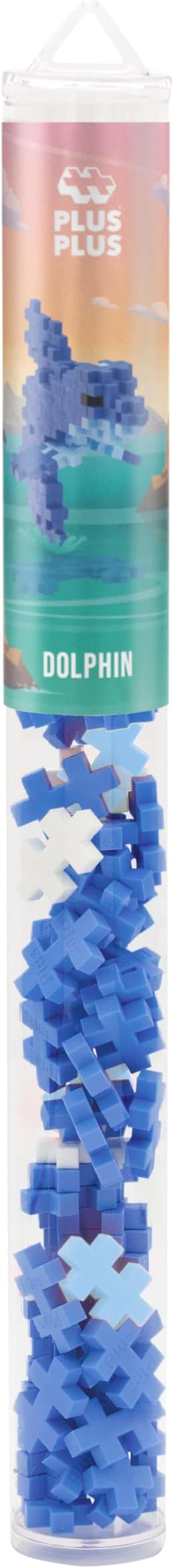 PLUS PLUS 3D Animal Figure Building Block Set, 70 Mini Interlocking Puzzle Pieces, Fun Stem Toys for Kids - Dolphin Maker Tube
