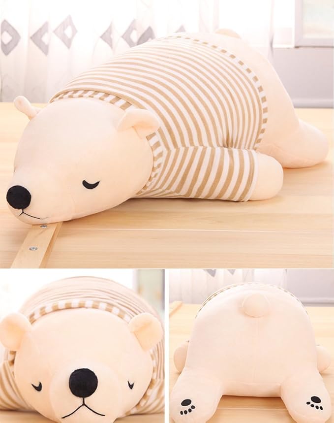 MMTTAO Stuffed Polar Bear Animal Plush Toy 14 Inch Small White Sleeping Bear Animal Stuff Soft Plushies Cute Dolls Collection Huggable Throw Pillow Cushion Gifts for Kids Children Boys Girls, 14Inches