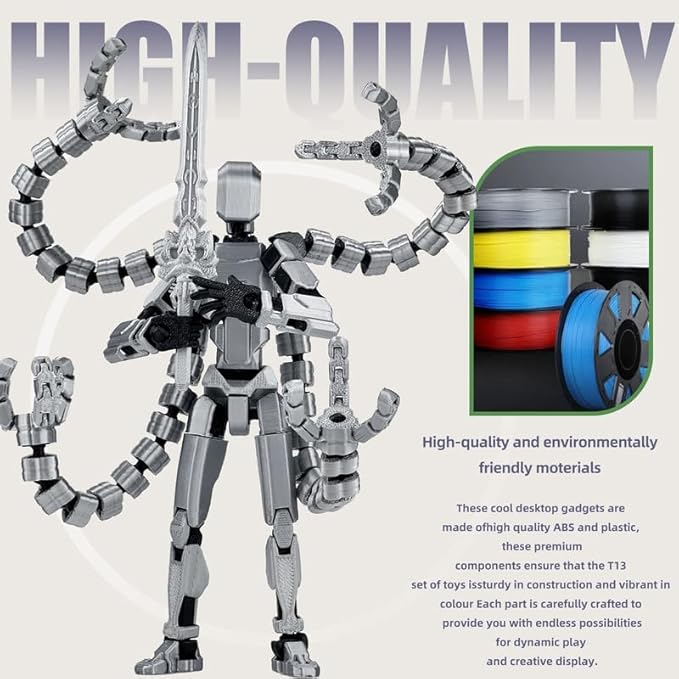 T13 Action Figure, Assembly Completed Dummy 13 Action Figures,T 13 3D Printed Toys - The Premium Action Figures for Sci-Fi Enthusiasts,Four Claws Robot (Grey, 7.2 Inch)