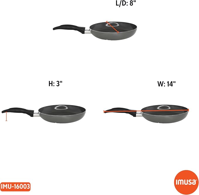 IMUSA 8 Inch Chef Cera Aluminum Ceramic Fry Pan, Gray | Cool-Touch Handle, Sautéing, Stir-Frying, Searing Eggs, Healthy Nonstick Cookware, Compatible with Electric Coil