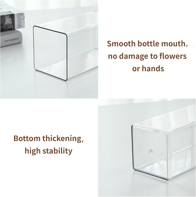 Acrylic Square Flower Vase, Non-breakable Vase, 5" x 5" x 10" Tall Clear Vases for Flower, Large Cube Floral Plant Container, Planter Terrarium for Wedding Party Event, Home Office Decor