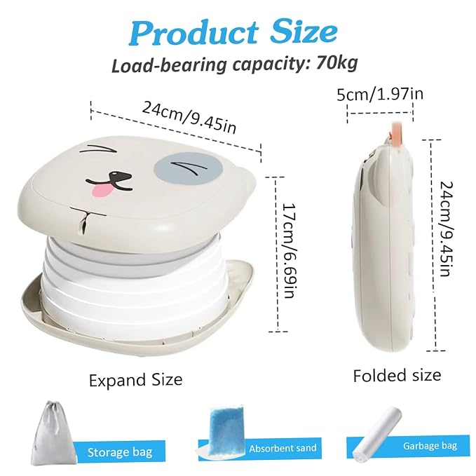 Portable Potty for Toddler, Practical & Foldable Travel Potty with Trash Bag & Storage Bag for Car, Camping, Outdoor, Indoor, Grey