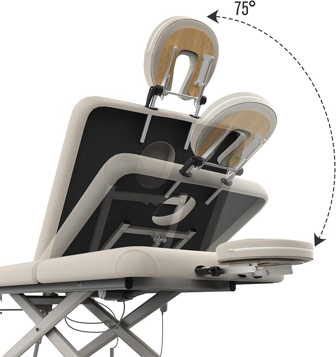 Electric Massage Bed with Adjustable Height and Backrest, Electric Massage Table for Treatment, Physical Therapy and Spa Facial Bed, 2 Motor, Hydraulic Equipment, Remote Control, 32 W x 75 L, Beige
