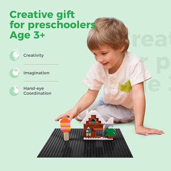 Classic Baseplates Building Plates-8 Pack 10" x 10" Building Boards,100% Compatible with All Major Brands and Activity Table, Creative Platforms Mats for Toy Bricks,Black