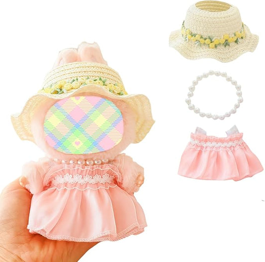 Clothes for Dolls Accessories, Outfit Set 3 Pieces Gauze Dress for 15cm 17cm Doll (No Doll), Romantic Hat Skirt Doll Clothing Set Replacement Pink