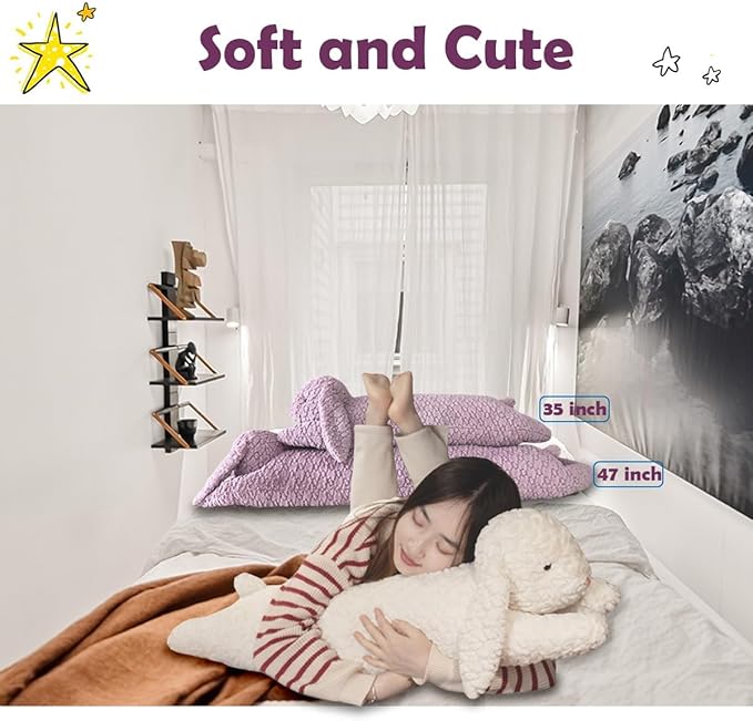 Hofun4U Rabbit Plush Pillow, Rabbit Stuffed Animal, Rabbit Plush Long Pillow for Kids Adults (47 inch)