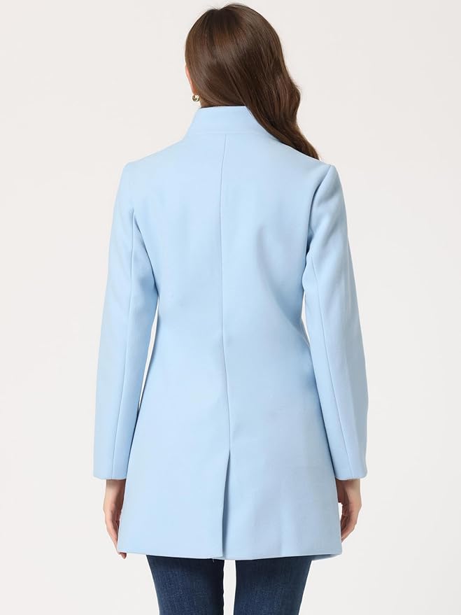 Allegra K Women's Winter Overcoat Mid-Long Stand Collar Single Breasted Coat Outerwear