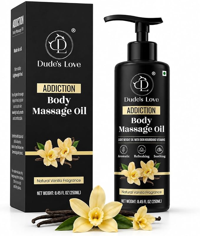 Organic - Vanilla Full Body Massage Oil - No Stain & Non-Sticky | with Fractionated Coconut Oil, Vanilla & Jasmin Oil | for Massage Therapy - 8.45 Fl Oz