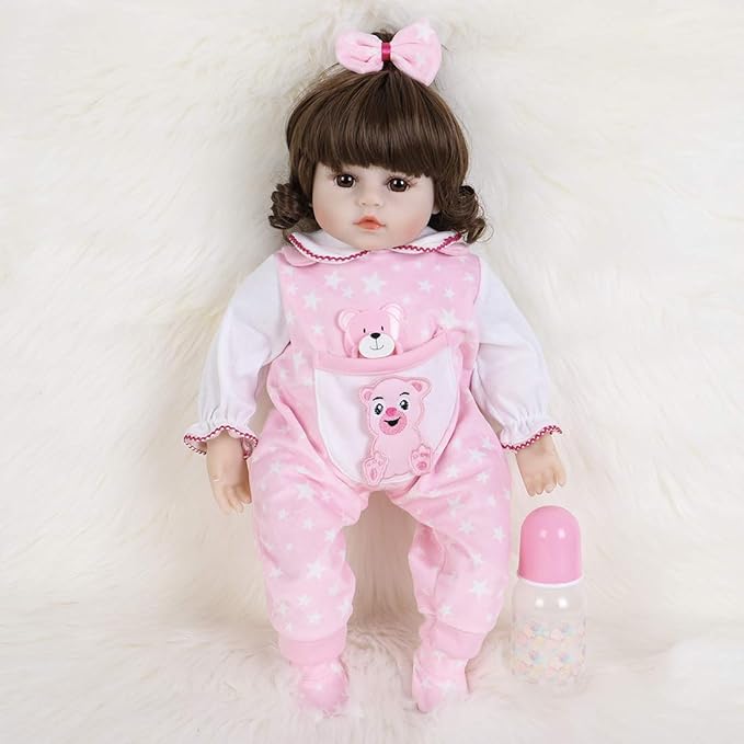 ENADOLL Reborn Baby Dolls - 16 inch Realistic Silicone Vinyl Weighted Soft Body Lifelike Doll Curly Hair Girl Gift Set for Ages 3+(Curly Hair)