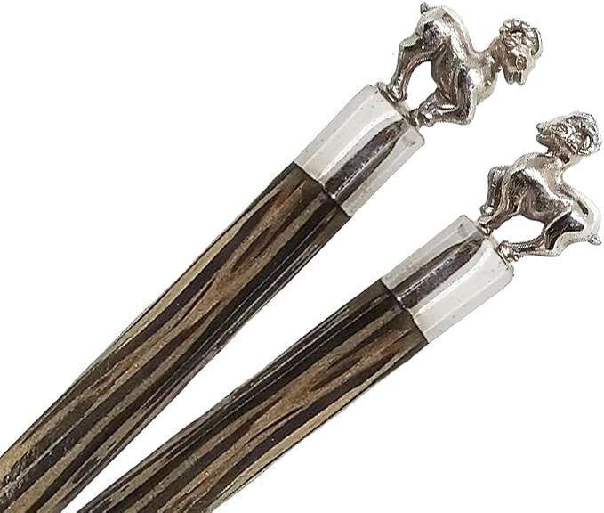 Wooden Chopsticks 9⅞" Long Coconut Palm Wood Chopstick With Metal Goat Top Eating Utensils Oriental Cutlery Asian Tableware Decorative Dinnerware to Serve Chinese Japanese Korean Food