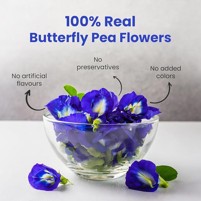 BLUE TEA - Butterfly Pea Flower Tea - 0.35 Oz (25+ Cups) Loose | Antioxidant Rich | Caffeine Free - Detox Tea - Flower Based - Herbal Tea - Non-Bitter - Chemical Free | Zipper Pouch