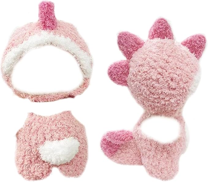 Pink Dinosaur Outfit for Labubu Dolls, Soft Plush Fits Popmart 15-17cm Doll Clothes, Cute Dino Costume for Labubu Clothes Collection