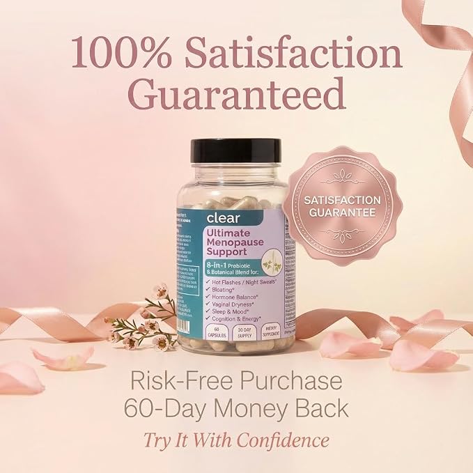 Clear Menopause Support for Women | 25-in-1 Formula with Black Cohosh, Dong Quai, Pre & Probiotics | Hot Flashes, Night Sweats, Mood, Sleep & Digestion | Hormone-Free | Made in USA | 60 Capsules