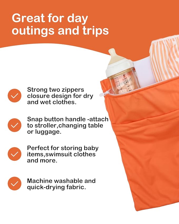 ALVA ALVABABY 3pcs Medium Cloth Diaper Wet Dry Bags Waterproof Reusable with Two Zippered Pockets Travel Beach Pool Daycare Soiled Baby Items Yoga Gym Bag for Swimsuits or Wet Clothes 3L-ZM45