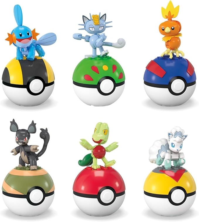 MEGA Pokémon Poké Ball Building Set, Series 19, 6 Figures Including Mudkip, Alolan Meowth, Torchic, Alolan Rattata, Treecko, and Alolan Vulpix FPM00-963K