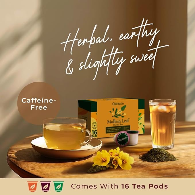 Gya Tea Co Mullein Leaf Herbal Tea Pod (16 Count)- Decaf Wellness Tea for Body Comfort & Relaxing