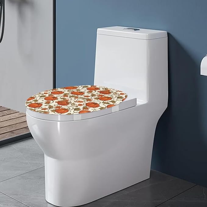 Toilet Seat Cover, Bathroom Accessories Elastic Band at The Bottom Toilet Lid Cover, Comfortable and Dustproof Toilet Seat Cover-Pumpkins With Maple Leaves