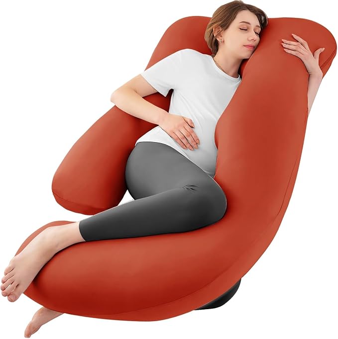 Sasttie Pregnancy Pillows for Sleeping, Jumbo U Shaped Cooling Full Body Pillow with Removable Cover, Pregnant Women Must Haves, Maternity Essential, Orange