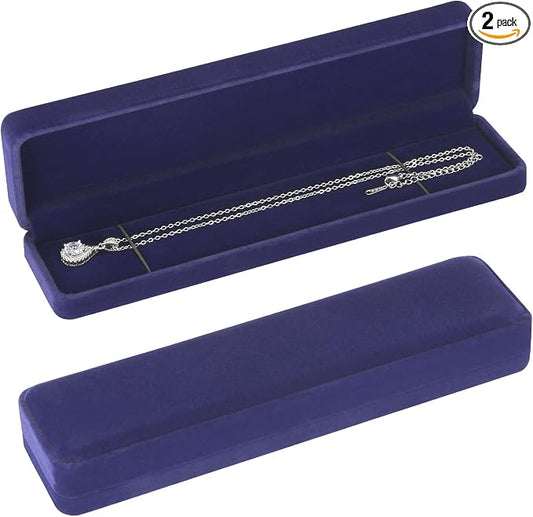 KUKUVR 2 Pcs Velvet Necklace Gift Box, Long Jewelry Storage Holder Case for Chain Pendant Bracelet Engagement Birthday Anniversary (Blue)