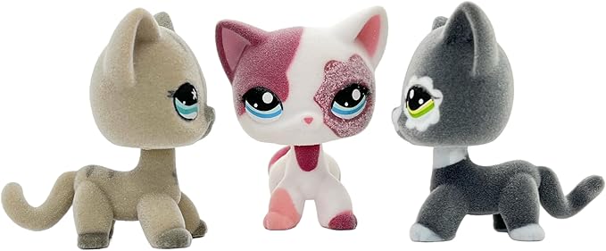 3pcs/Set Custom Flocked Pet Shop Toys Short Hair Cat Kitten Collie Great Dane Cocker Spaniel Dachshund Puppy Dog OOAK Compatible with LPS (#468 and 2291 and 2249)