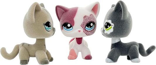 3pcs/Set Custom Flocked Pet Shop Toys Short Hair Cat Kitten Collie Great Dane Cocker Spaniel Dachshund Puppy Dog OOAK Compatible with LPS (#468 and 2291 and 2249)