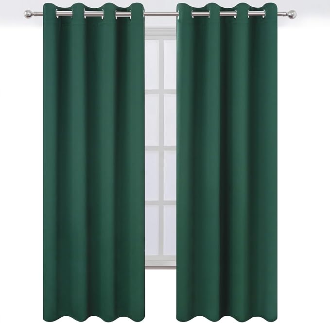 LEMOMO Blackout Curtains 52 x 90 Inch Long Dark Green Curtains Set of 2 Panels Room Darkening Curtains for Bedroom and Living Room